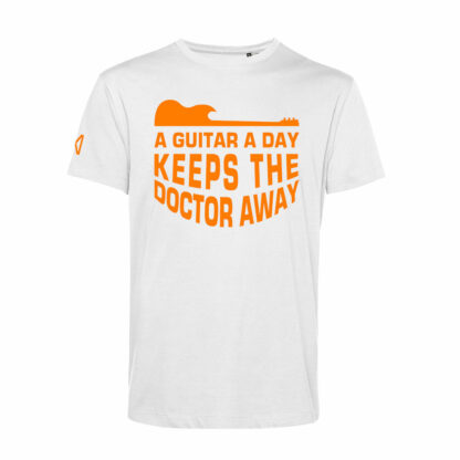 manic-collection-t-shirt-white-unisex-motivational-guitar-neon-orange