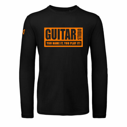 manic-collection-black-t-shirt-long-sleeve-unisex-guitar-studio-neon-orange